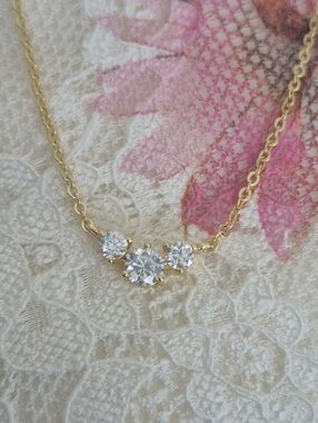 Gold Vermeil Three-stone 0.3ct Pendant Necklace - Women Jewelry